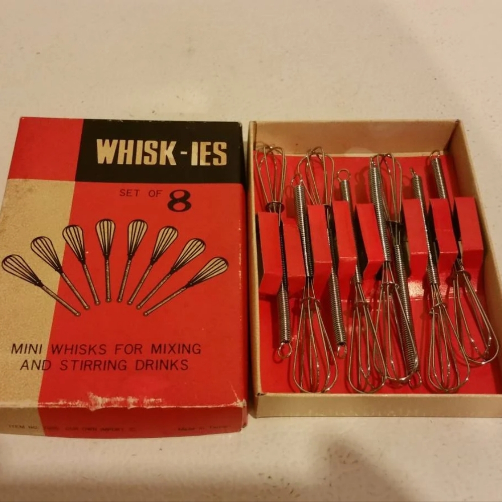 Mini Whisks Barware "Whisk-ies" set of 8 Vintage 60s 5"  for mixing and stirring